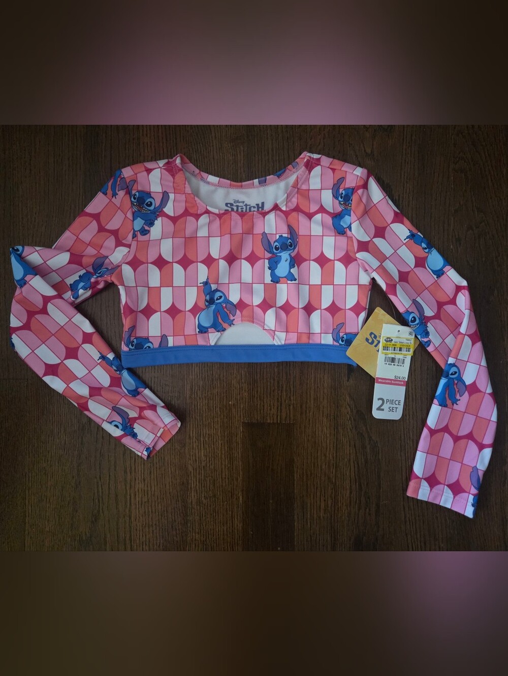 New Disney Stitch Girls XS Rash Guard Swim